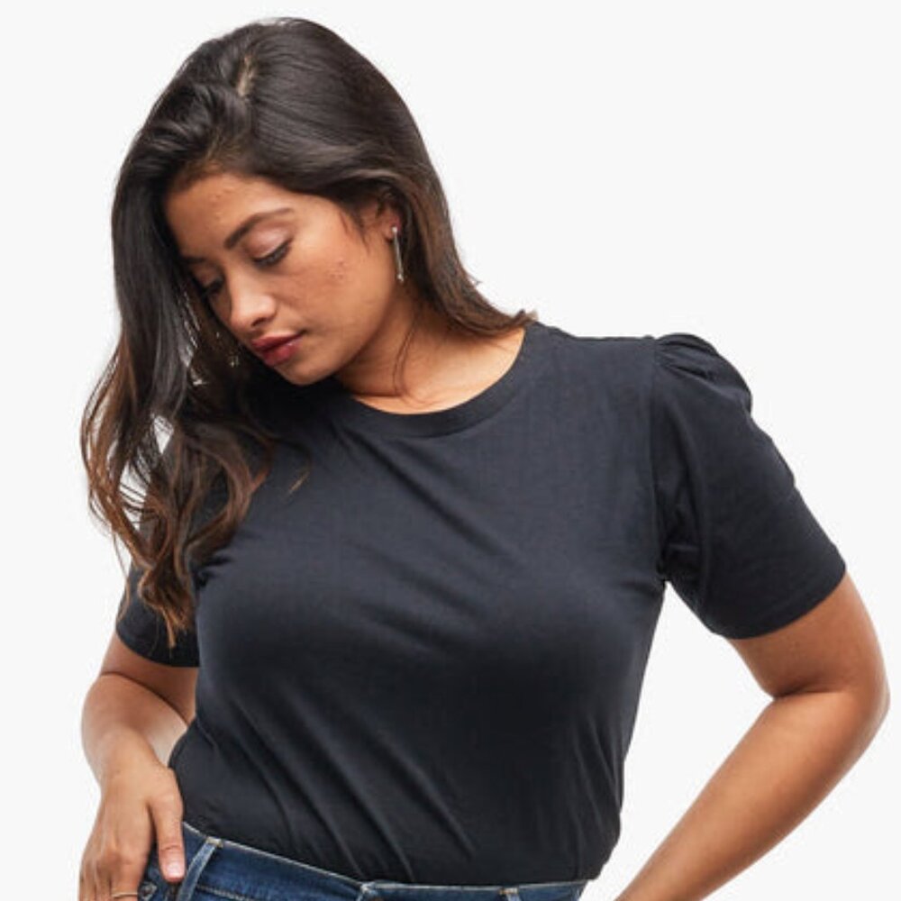 Able Renuka Puff Sleeve Tee Womens L Black Cotton Closet Staple